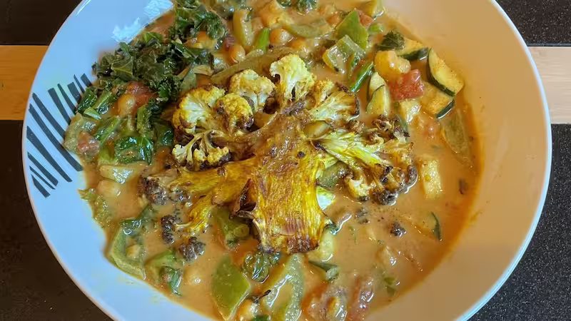 Crispy Cauliflower Steaks with Creamy Coconut Curry